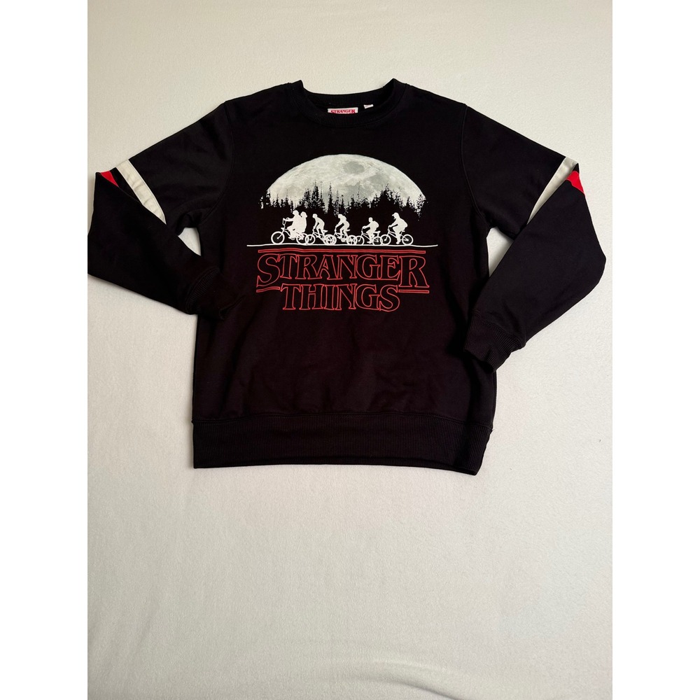 Stranger Things Netflix Black Graphic Sweatshirt Bike Moon Red Logo Small